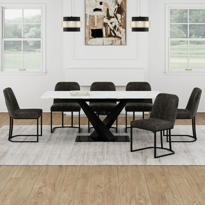 Julius/Dario 7pc Dining Set in White Table with Charcoal Chair