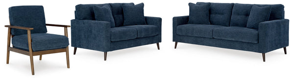 Bixler Sofa, Loveseat and Chair in Navy