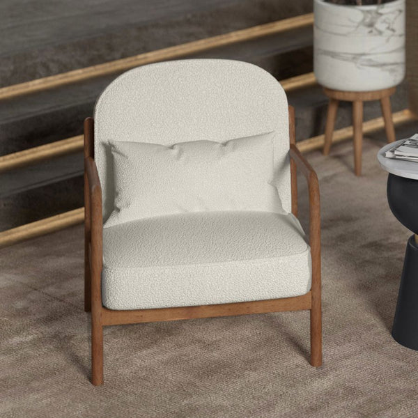 Fani Accent Chair, Fabric in White Boucle and Walnut