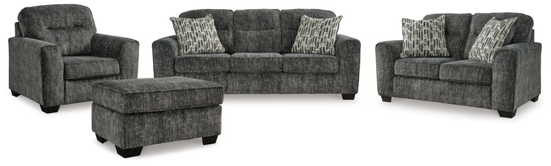 Lonoke Sofa, Loveseat, Chair and Ottoman in Gunmetal