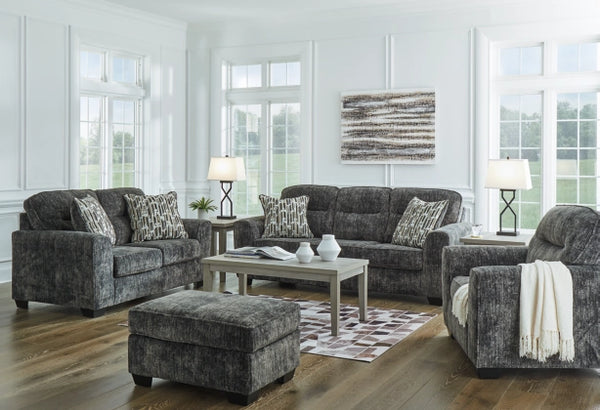 Lonoke Sofa, Loveseat, Chair and Ottoman in Gunmetal