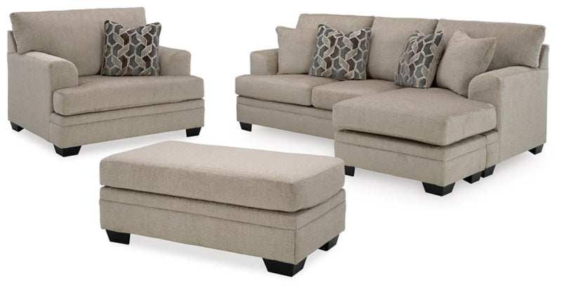 Stonemeade Sofa Chaise, Chair, and Ottoman in Taupe