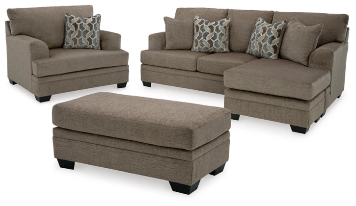 Stonemeade Sofa Chaise, Chair, and Ottoman in Nutmeg