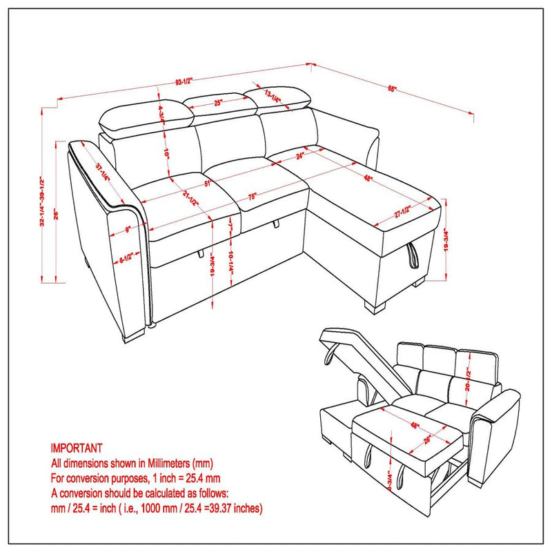 Oskar Sofa Bed Sectional with Storage Chaise