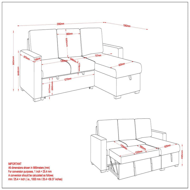 Alfonso Sofa Bed Sectional with Storage Chaise