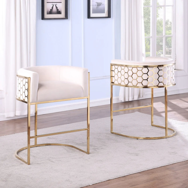 Alina Bar Stool in Beige/Gold