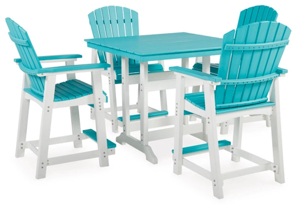 Eisely Outdoor Counter Height Dining Table and 4 Barstools