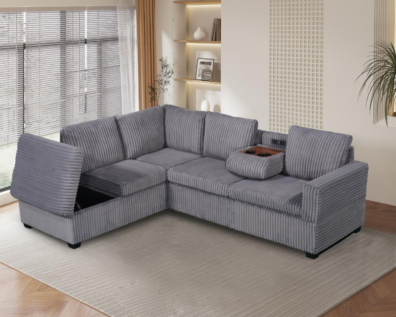 Snug USB Storage Sectional in Grey