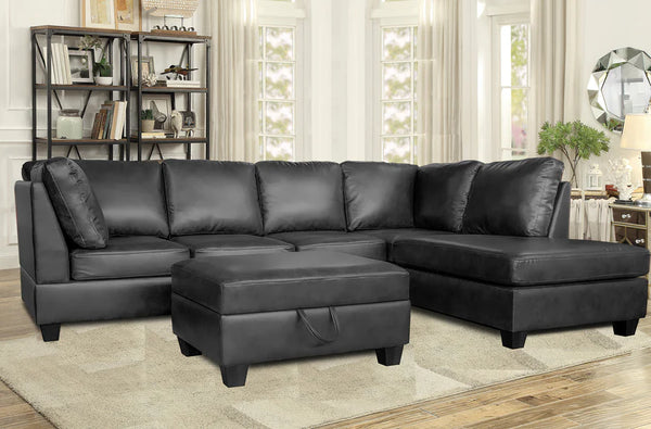 Julia Sectional with Storage Ottoman in Black